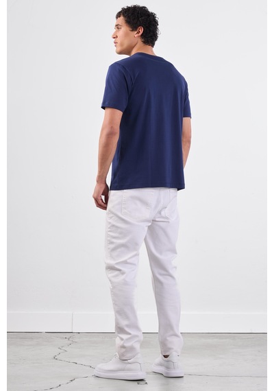 Dufy Lacivert Bisiklet Yaka Pamuklu Düz Renk Slim Fit Erkek T-shirt Lacivert