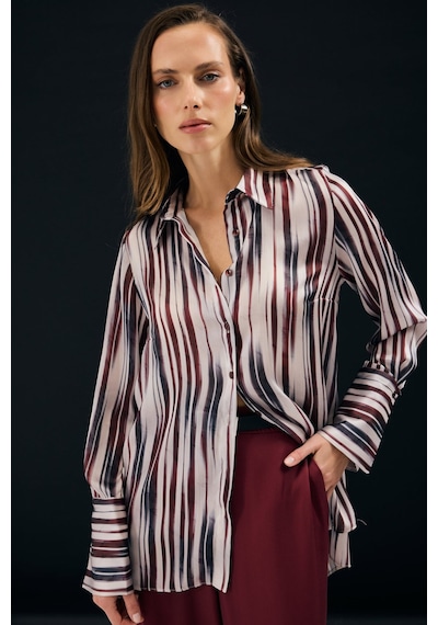 Sateen Desenli Salaş Gömlek - Bordo-137338