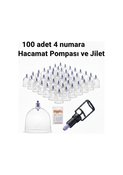 Kupa Ve Masaj Seti 100 Adet 4 Numara Plastik Kupa + Pompa + Jilet