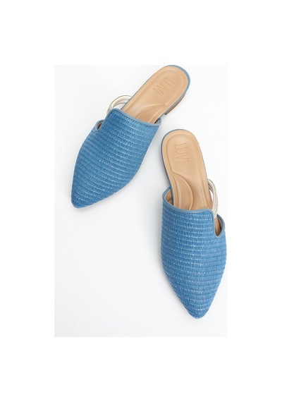 Luvishoes Pesa Mavi Hasır Taşlı Kadın Terlik Mavi