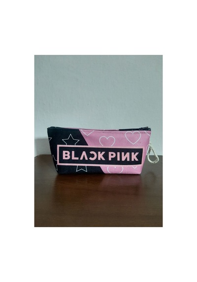 Kpop - Blackpink Logo Siyah Pembe Desenli Tasarım Kalemlik - Makyaj Çantası Diğer