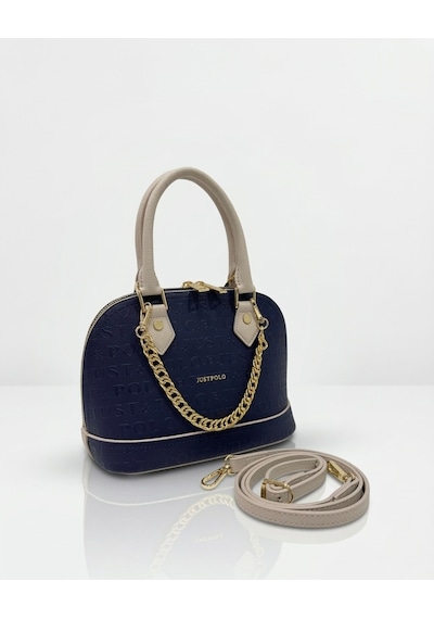 Just Polo Lüks Tasarım Zincir Detaylı Lüks El Ve Omuz Çantası Shopper Ebat : 25x22 Cm Lacivert - Taş