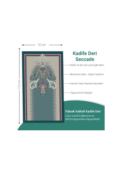 Ravabi Rug Araç İçi Ve İşyeri İçin Deri Tabanlı Namazlık, Çantalı Hediyelik Seyahat Seccadesi 70x110cm 21231020