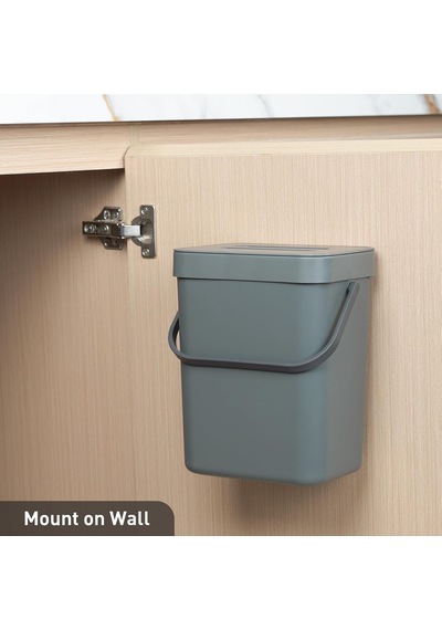 Pure Mini Duvara Monte Kapaklı Mutfak Çöp Kovası, Yiyecek Atıkları Caddesi, 1,32 Gall / 5 L Gri