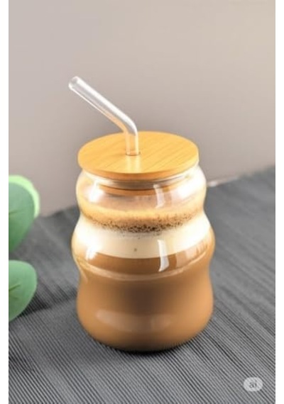 Bambu Kapaklı Cam Pipetli 450 Ml Borosilikat Bardak Aeropress