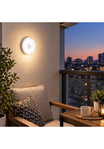 Hareket Sensörlü Led Gece Lambası Şarj Edilebilir Dolap Merdiven Duvar Aydınlatma Beyaz Renk Yuvarlak Yapışkan Mıknatıs Manyetikli