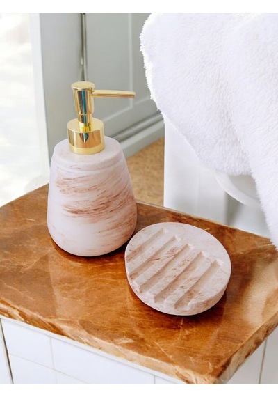 Marble Bej Beton Serisi Sıvı Ve Katı Sabunluk Seti Gri