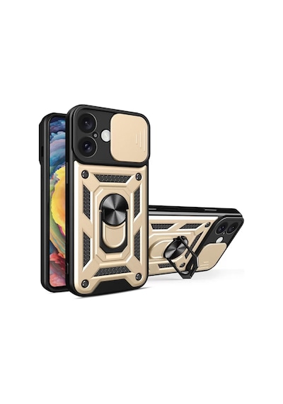 Newface Apple İphone 16 Kılıf Pars Lens Yüzüklü Silikon - Gold