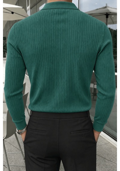 Genius Store Erkek Polo Yaka Kazak Fitilli Anti Pilling Tüylenme Yapmaz Regular Fit Erkek Triko Kazak Pyaka-kzk Nefti