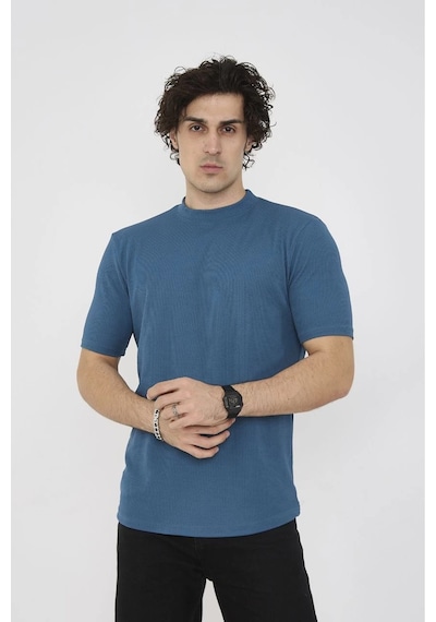 Erkek Yazlık Tişört Bisiklet Yaka T-shirt- Turkuaz