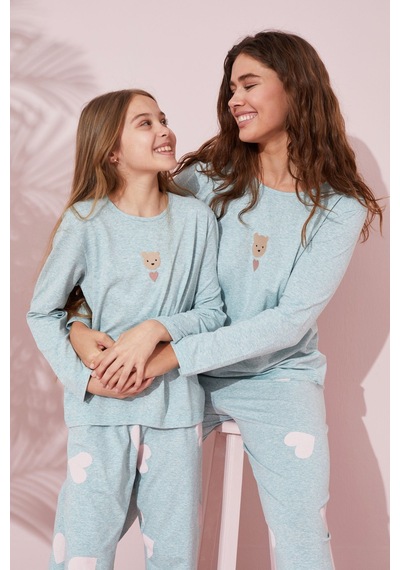 Siyah İnci Pamuklu Örme Pijama Takım 24241067 Yeşil