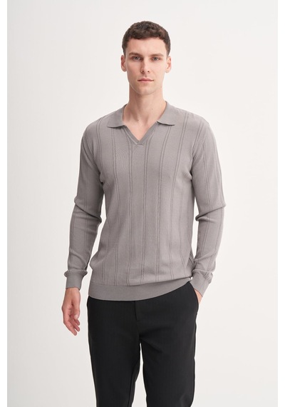 Cazador Slim Fit Rayon Karışımlı Premium Polo Yaka Kazak-33045 Gri Cazador Slim Fit Rayon Karışımlı Premium Polo Yaka Kazak-33045 Gri