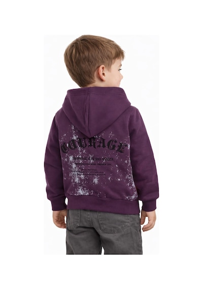 Baglan Erkek Çocuk Önü Arkası Baskılı Kapüşonlu Sweatshirt Bgl-st05246 Mürdüm