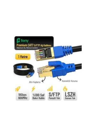 Feny Fn-cat7ls01 10gbps İnternet 600mhz 1 Metre Cat7 Gold Patch Kablo Yanmaz- Yüzde 100 Saf Bakır