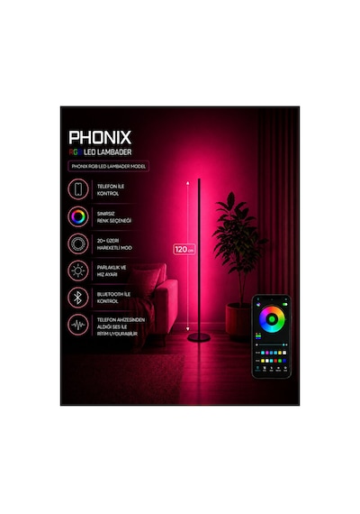 Neeko Phonix Mobıl Stıck Telefon Kontrol Oda Aydınlatma Sistemi Full Rgb Full Renk Çok Özellik Kumandasız 120 Cm