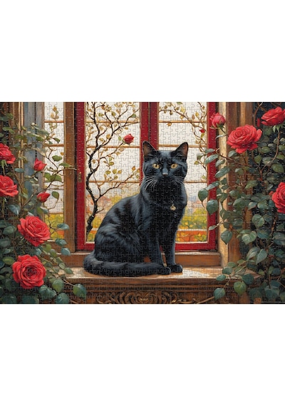 Nova Puzzle 1000 Parçalı Pencere Önündeki Siyah Kedi Puzzle - 41202