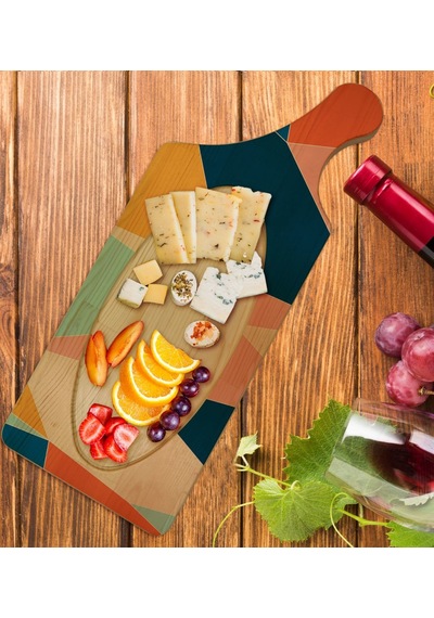 Bk Gift Modern Art Tasarımlı Dikdörtgen Şeklinde Doğal Ahşap Servis Ve Sunum Tabağı Model 9