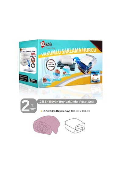 2'li Vakumlu Hurç Seti En Büyük Boy 100 Cm X 130 Cm Çift Kişilik Yorgan Ve Döşek Için Şeffaf