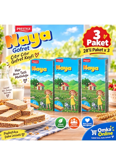 Naya Gofret 28 Li Paket X 3 Adet Çikolata Dolgulu Çıtır Çıtır Bulgaristan Gofreti Balkan Atıştırmalığı