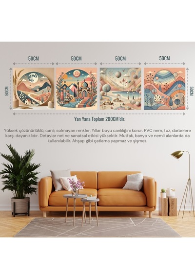 İskandinav Soyut Tablo Set Çerçevesiz 50x50cm Pvc Tablo 4'lü Set 004 Her Bir Tablo 50x50cm Büyüklüğündedir.