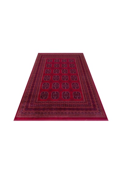 Eko Halı Herat Her 02 Red Afgan Desenli Viskon Sıkı Dokuma Kaymaz Tabanlı İnce Makine Halısı Kırmızı