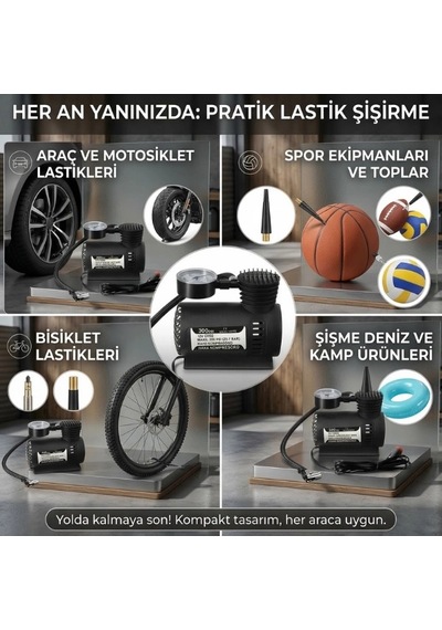 Cazibiz 12v Oto Çakmak Girişli 300 Psı Taşınabilir Hava Kompresörü-421402