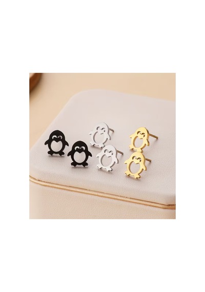 Elegant 18k Altın Kaplama / Gümüş Renk Penguen Figürlü Paslanmaz Çelik Küpe