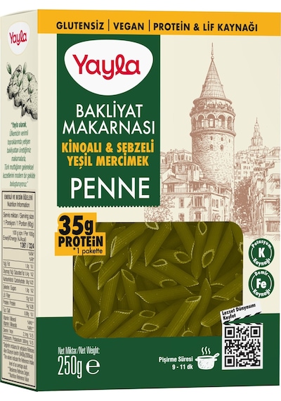 Yayla Glutensiz Bakliyat Makarnası Yeşil Mercimek Kinoalı & Sebzeli 250 Gr