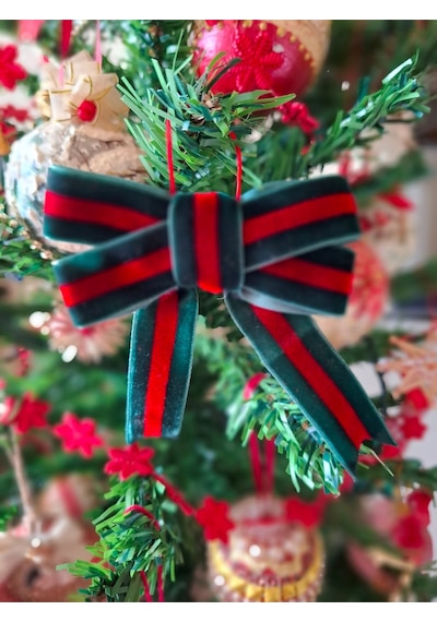 5li Yılbaşı Ağaç Süsü Fiyonk Seti -kurdele Fiyonk Noel Ağacı Süsleme, -el Emeği-klasik Noel Rengi