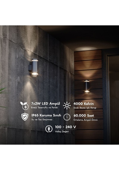 Fonelight Gala Duo Modern Cam Detaylı Çift Yönlü Alüminyum Aplik