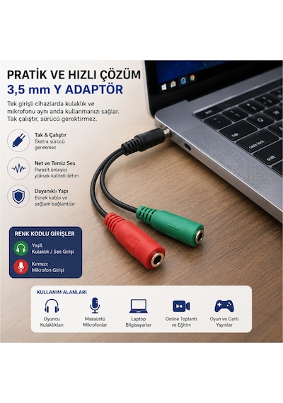Kulaklık Ses Mikrofon Ayırıcı Dönüştürücü Çoklayıcı