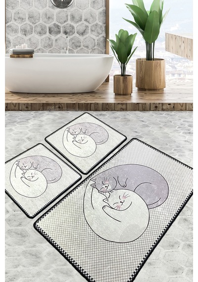 Katt Banyo Halısı Djt 3 Lü Set Kaymaz Taban,Yıkanabilir Çok Renkli