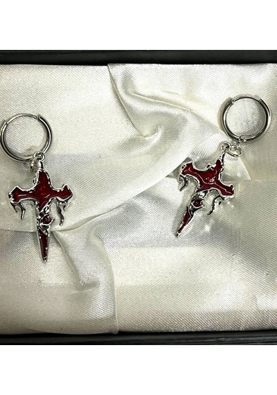 Dükkan Design Gotik Kanlı Haç Küpe Kırmızı