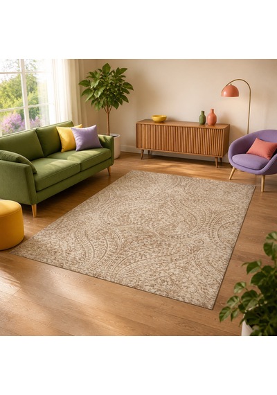 Kartela Halı Paisley Halı Kaymaz Taban Makinede Yıkanabilir Halı Bej - 80 X 120 Cm