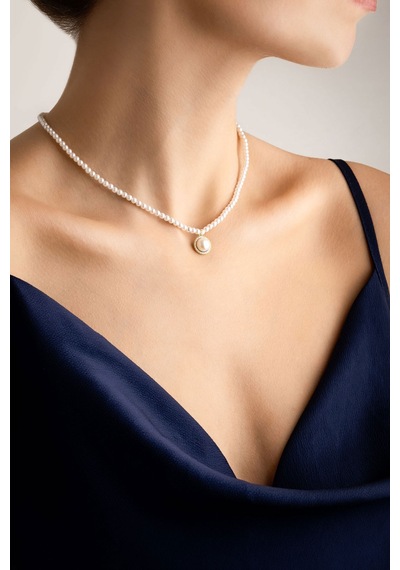 Vintage İnci 18 Ayar Sarı Altın Kaplama 39 Cm Gümüş Minimal Kolye Sarı