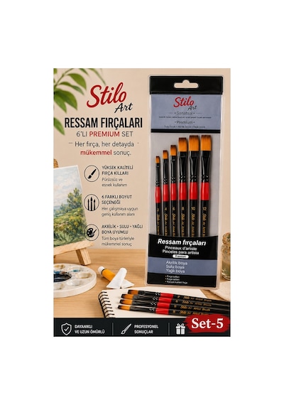 Profesyonel Resim Fırça Seti 6 Lı Kesik Uçlu 1 Paket Stilo Set 5 Sentetik Kaliteli Ressam Fırça Seti Akrilik Guaj Yağlı