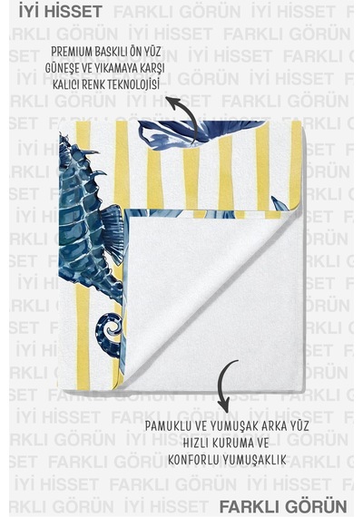 Deniz Yıldızı Denizatı Marine Plaj Havlusu-çizgili Akdeniz Mavi Sarı Hızlı Kuruyan Mikrofiber Havlu Mat Melon