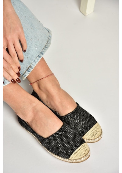 Fox Shoes D280250017 Siyah Hasır Günlük Kadın Ayakkabı Siyah-hasır Siyah