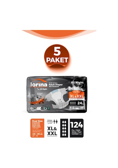 Aktif Karbon & Gümüş İyon Destekli Bel Bantlı Hasta Bezi Xl - Xxl 24 Lü 5 Paket XL