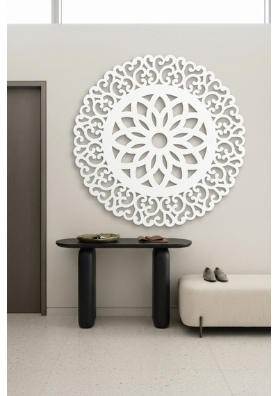 Lotus Mandala Metal Duvar Tablosu - Duvar Sanatı - Duvar Dekoru - Beyaz