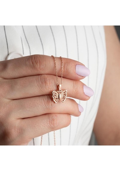 925 Ayar Rose Kelebek Kolye