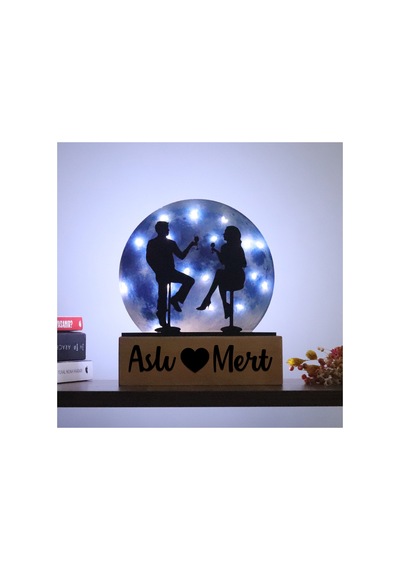 Led Işıklı Pleksi Dolunay Kişiselleştirilebilir Dekoratif Biblo Date Sevgili Anahtar Askılığı Mavi - 737330846