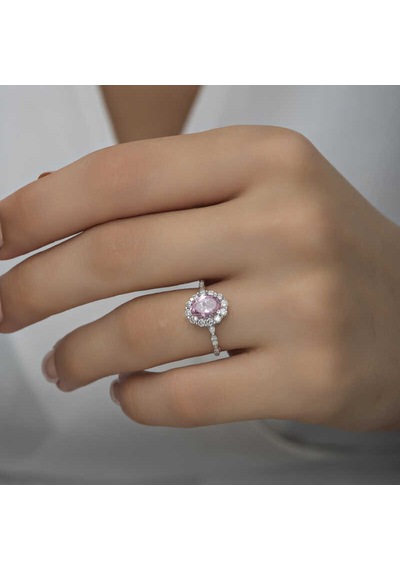 Stillove Gümüş Pembe Oval Taşlı Kadın Yüzük