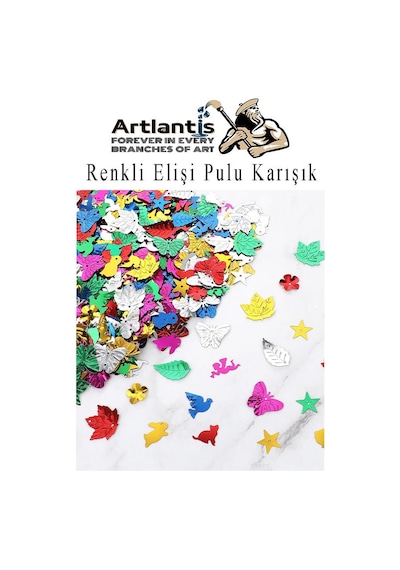 Elişi Pulu Karışık Şekilli 100 Lü 1 Paket Renkli Şekilli Pul Yanardöner Payet Pırıltılı Süs Okul Öncesi Kreş Ana Sınıfı