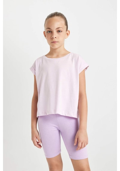 DeFacto Kız Çocuk Boxy Fit Bisiklet Yaka Basic Düz Kısa Kollu Tişört C4511A824SMPN180 Pembe