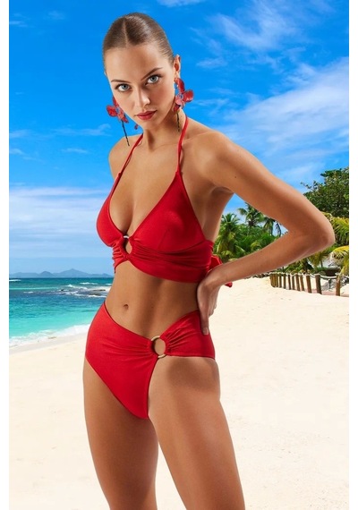 Ersefa Tasarım Bikini Takımı Klora Dayanıklı Hızlı Kuruyan Şık Detaylı Ö Kırmızı