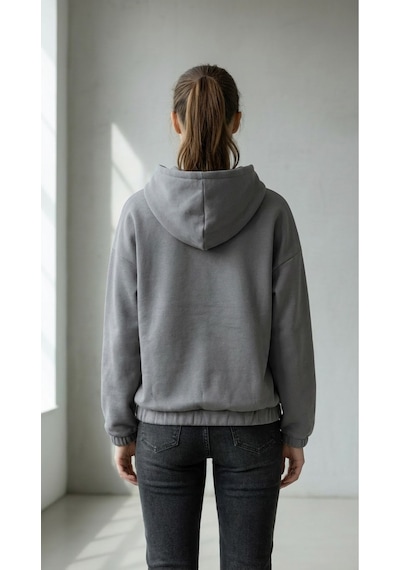 Oversize Kanguru Cepli Kapüşonlu Sweatshirt Füme