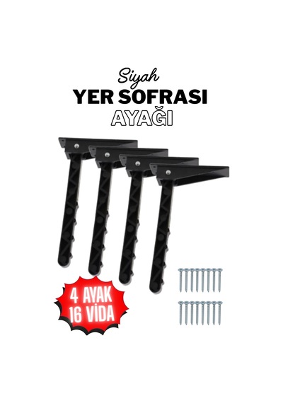4 Adet Yer Sofrası Ayağı 22 Cm Siyah Plastik Katlanır Sofra Ayağı Yer Sofrası Sini Altı Ayak 22 Cm Siyah Siyah
