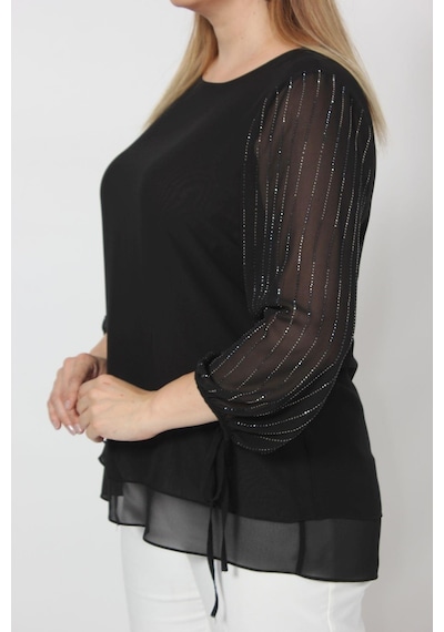 Moda Berray 3243 Kolu Taş Baskılı Şık Bluz Siyah 001