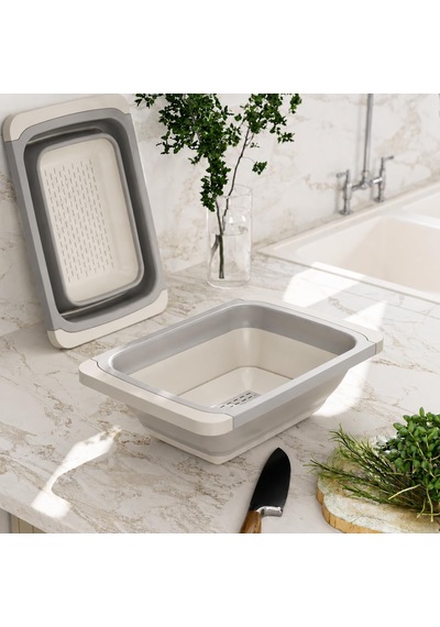 Ayarlanabilir Katlanır Lavabo Süzgeci, 6,3 Litre, Plastik Ve Silikon, Aç Kapa Mutfak İçin Tezga Bej
